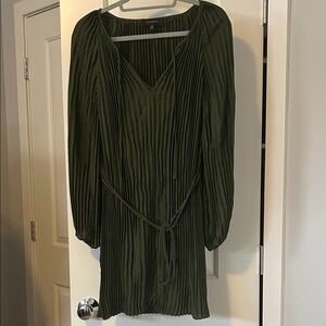 Banana Republic Olive Green Pleated Dress, slip inside, optional tie